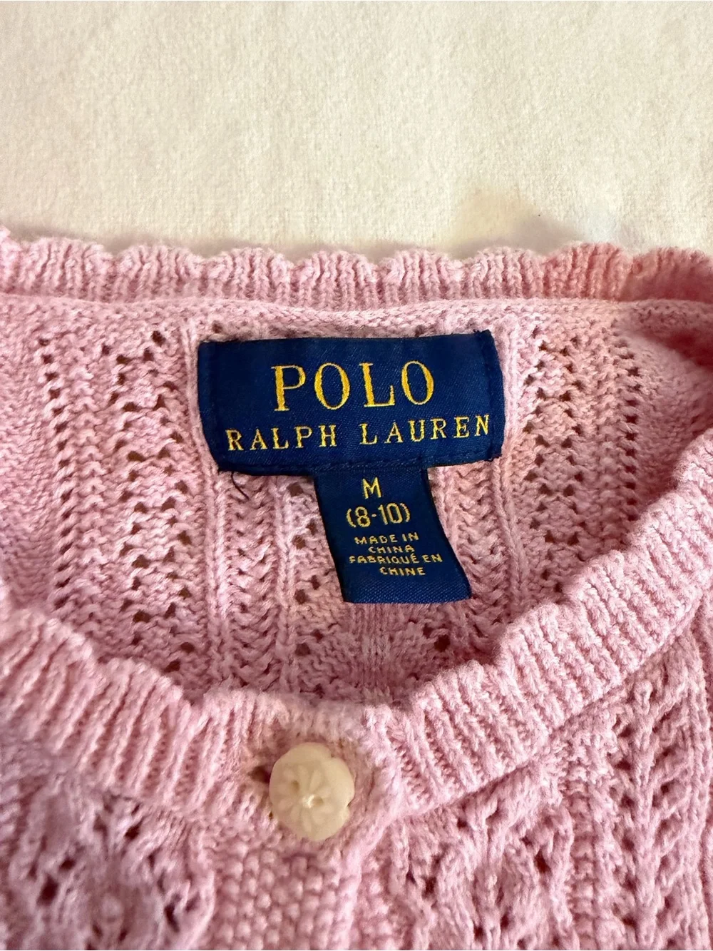 Polo by Ralph Lauren Pink Cropped Cable Knit Cardigan, sz M (8-10)